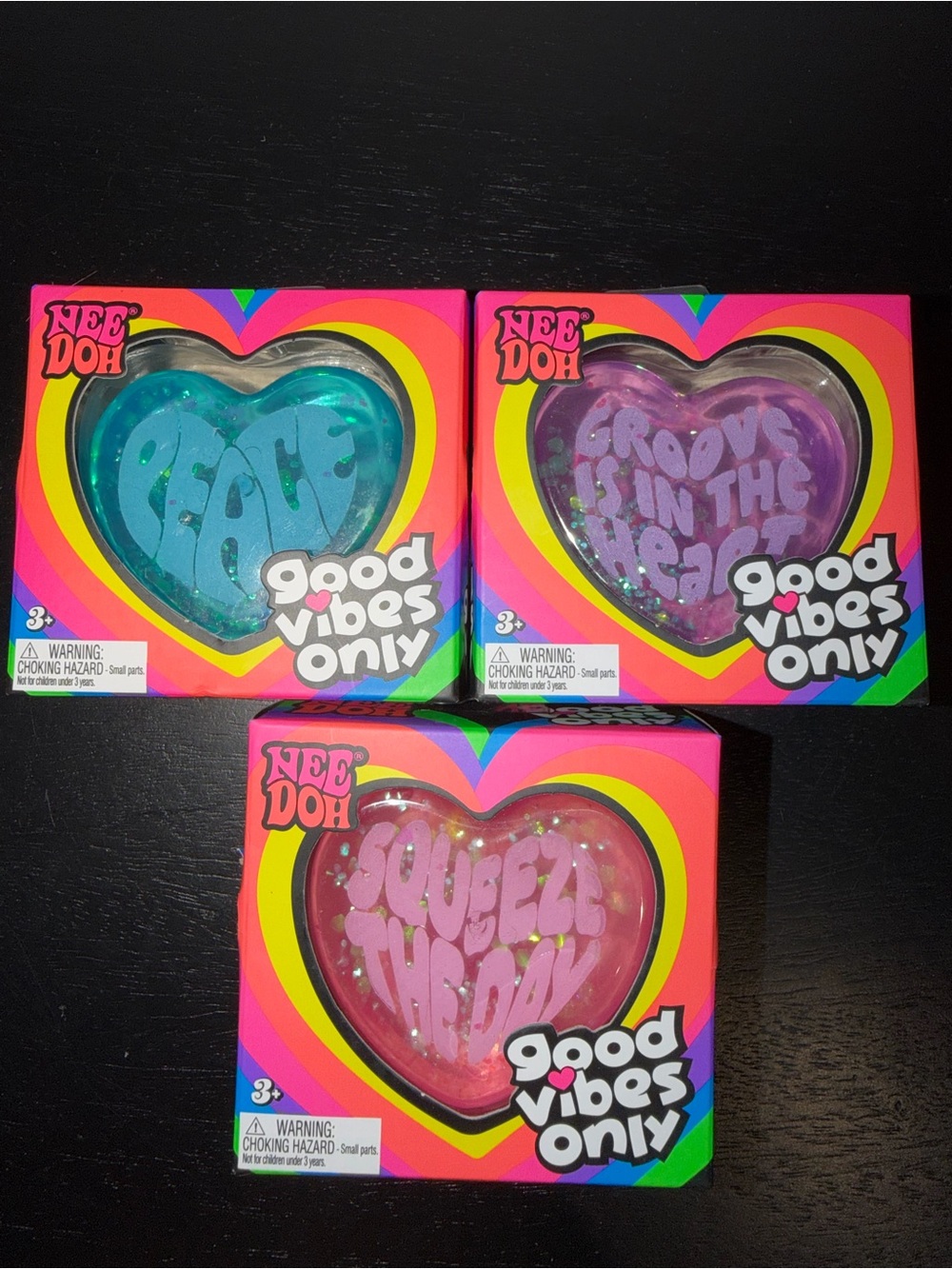 Needoh Good Vibes Only Heart Stress Balls - Blue, Purple, Pink authentic